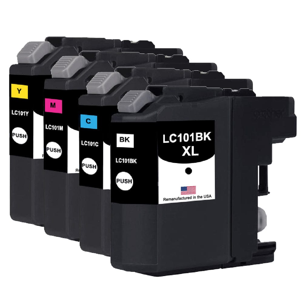 U.S. Remanufactured for Brother LC101XL Black and 3 Color Combo 4-Pack - Allprintheads