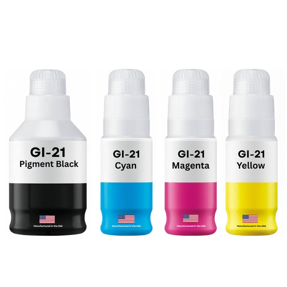 Replacement Ink Bottle For Canon GI-21 Black 170 ml and 3 70ml Color Combo 4-Pack - Allprintheads