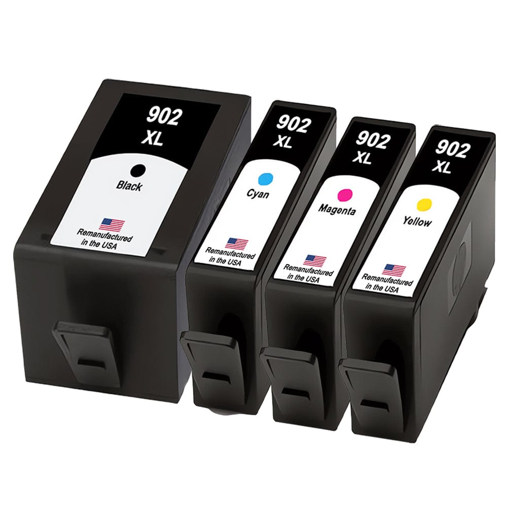 U.S. Remanufactured for HP 902XL Black and 3 Color Ink Cartridge Combo Pack OEM Chip - Allprintheads