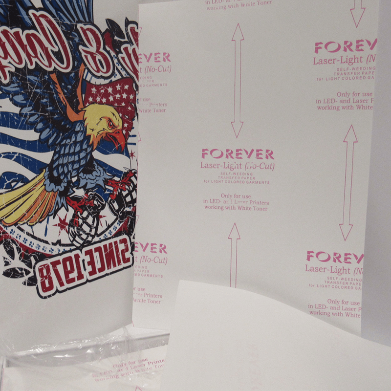 FOREVER Laser Light No-Cut - Self-Weeding Laser Heat Transfer Paper for OKI White Toner Printers - 100 Sheetspack - www.allprintheads.com
