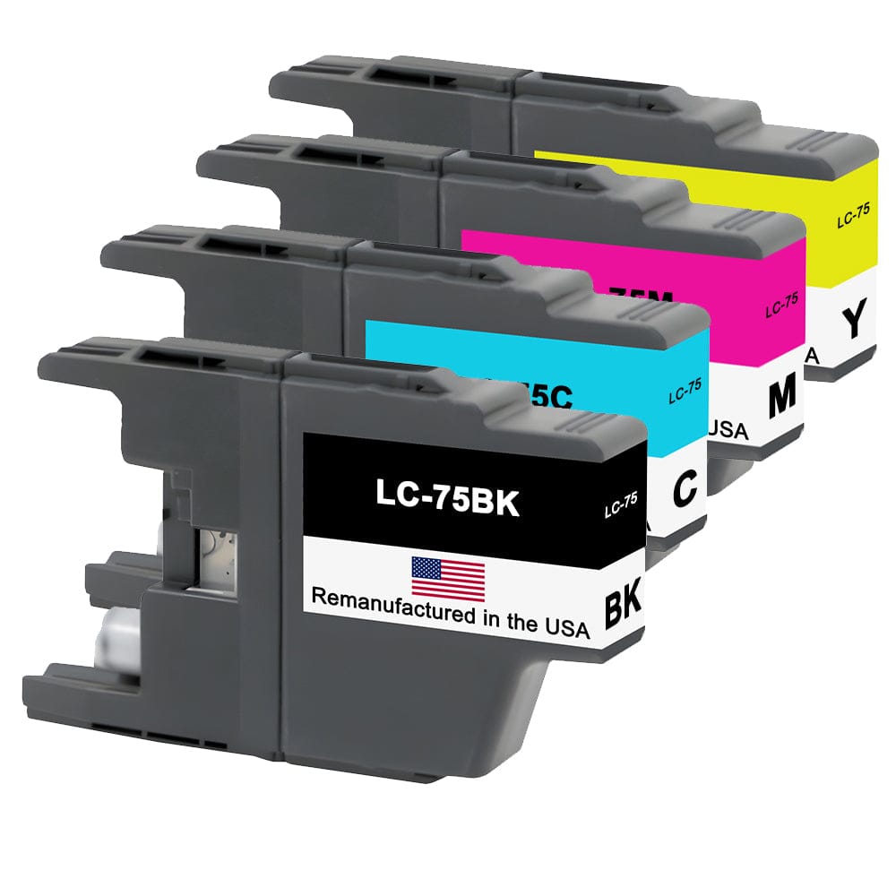 U.S. Remanufactured for Brother LC75 Black and 3 Color Combo 4-Pack - Allprintheads