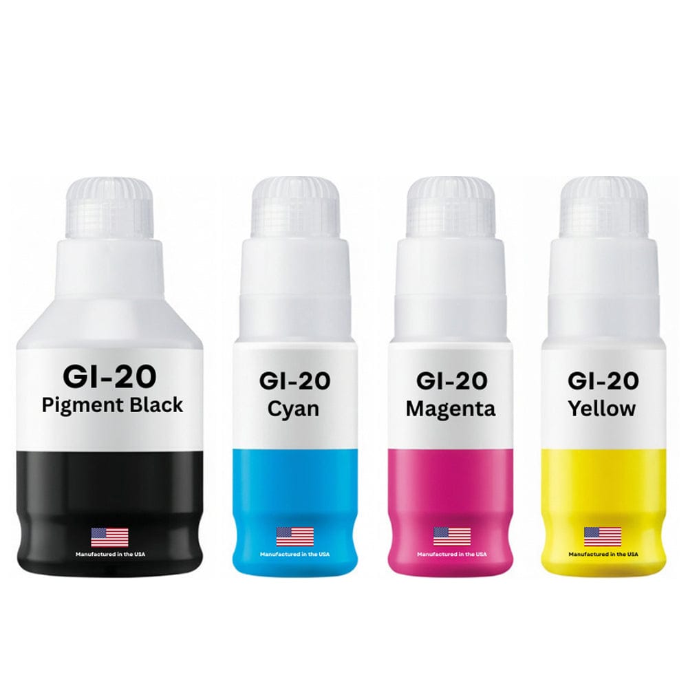 Replacement Ink Bottles For Canon GI-20 170 ml Black and 3 Color Combo 4-Pack - Allprintheads