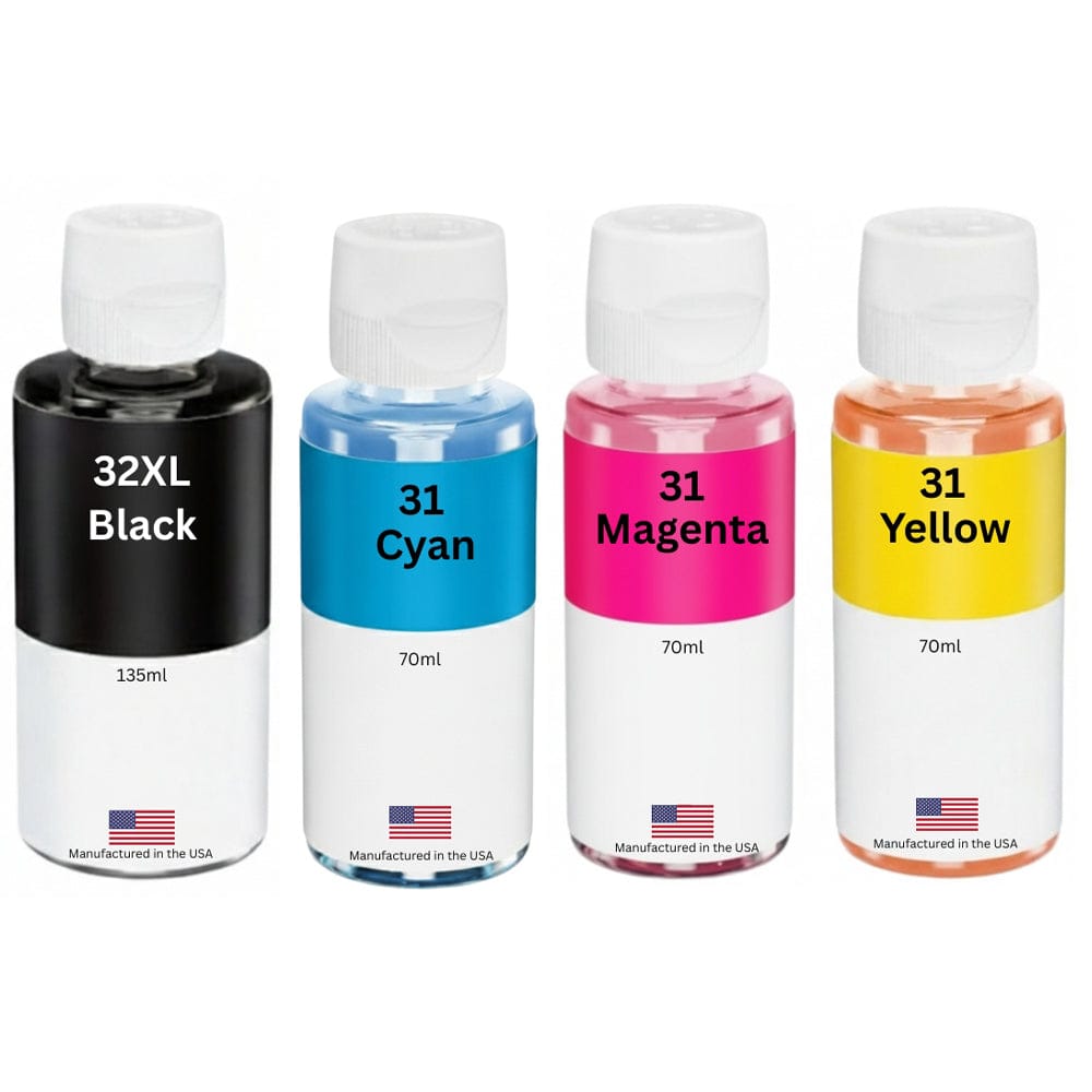 Replacement Ink Bottle Combo Pack For HP 32XL 135 ml Black / HP 31 70ml 3 Color Combo Pack - Allprintheads